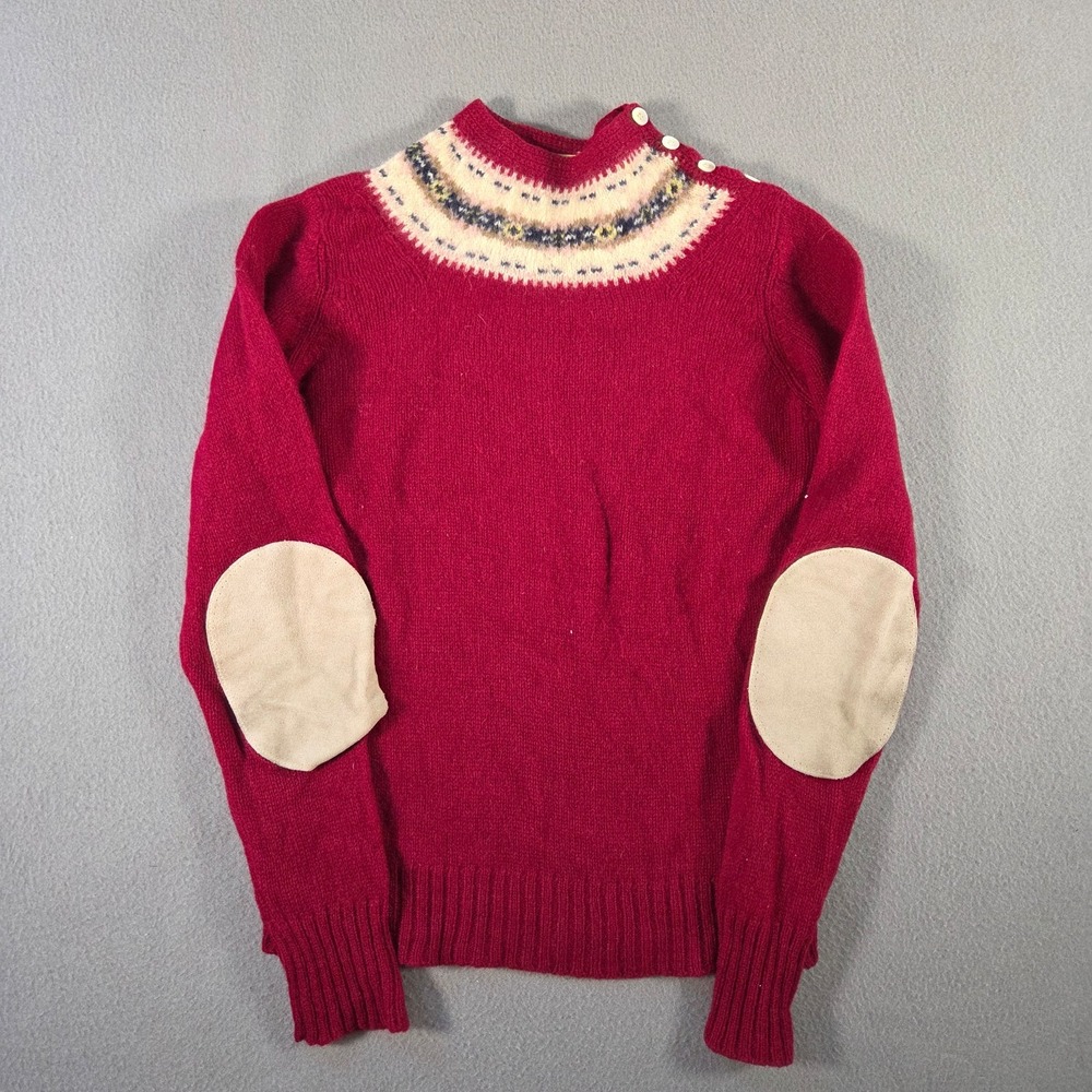 Susan Bristol Sweater Womens Small Red Shetland Wool Nordic Elbow Patches